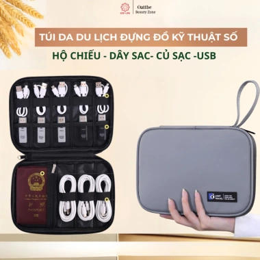 Túi da du lịch PU chống nước - Đựng phụ kiện công nghệ, sạc USB, hộ chiếu - 129.000