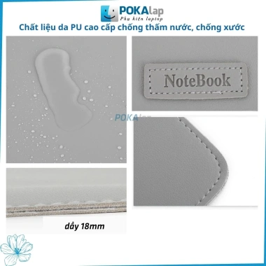 Túi da POKA63 đựng laptop và tablet, lót chống thấm, làm bàn di chuột 13-17 inch 2