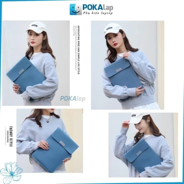 Túi da POKA63 đựng laptop và tablet, lót chống thấm, làm bàn di chuột 13-17 inch 7