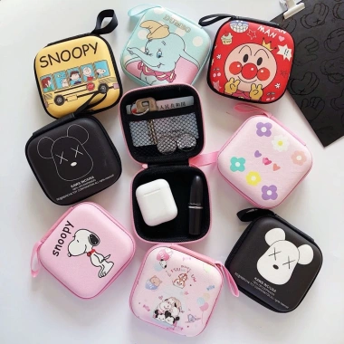 Túi da PU đa dụng đựng trang sức, cáp sạc, tai nghe, họa tiết hoạt hình dễ thương, giá 97.988đ