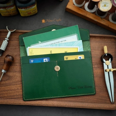 Túi da thật Mino Crafts đựng giấy tờ đăng kiểm xe ô tô - Khắc logo - Nhiều màu