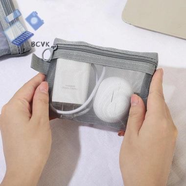 Túi đầu đọc thẻ đĩa cứng lưới, tai nghe di động, cáp dữ liệu, bộ sạc, U Disk zipper - Giảm 20 phần trăm du lịch 3