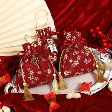 Túi dây rút hoa vải ISKYBO - Nơ ruy băng Sakura, Satin Bow, túi tiệc cưới 40.500₫ 7
