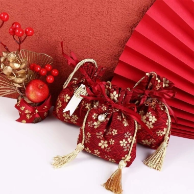Túi dây rút hoa vải ISKYBO - Nơ ruy băng Sakura, Satin Bow, túi tiệc cưới 40.500₫ 9