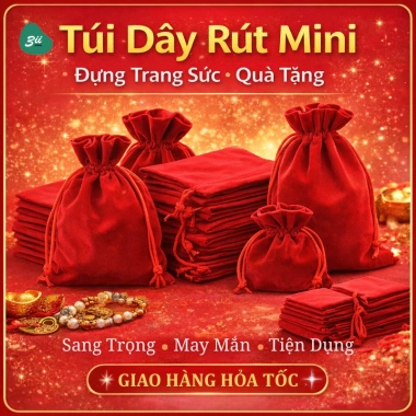Túi dây rút mini 3II STORE nhung đỏ cao cấp, đựng trang sức, quà Tết, giá 6.300đ