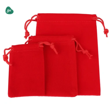 Túi dây rút mini 3II STORE nhung đỏ cao cấp, đựng trang sức, quà Tết, giá 6.300đ