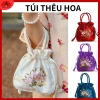Túi dây rút thêu hoa vải lụa sang trọng cầm tay kiểu hanfu Trung Hoa 60.000