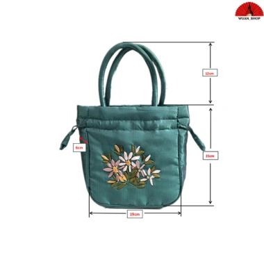 Túi dây rút thêu hoa vải lụa sang trọng cầm tay kiểu hanfu Trung Hoa 60.000