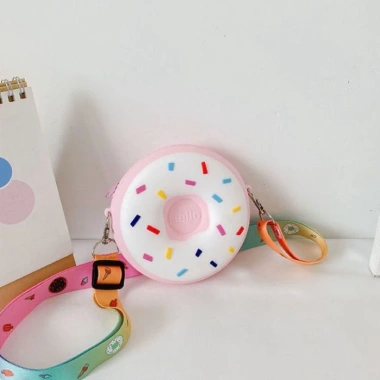 Túi đeo chéo bé gái ba lô bánh rán màu hồng silicone mềm, ví đựng tiền xu - 99.000đ 2