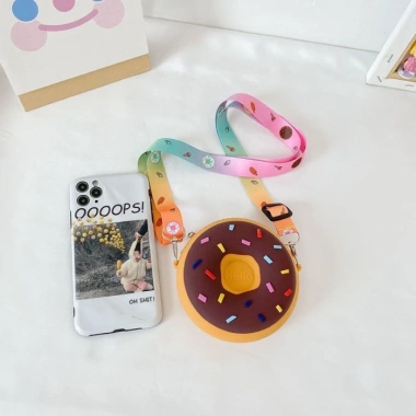 Túi đeo chéo bé gái ba lô bánh rán màu hồng silicone mềm, ví đựng tiền xu - 99.000đ 9