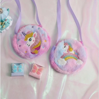 Túi đeo chéo bé gái thêu ngựa kỳ lân pony, vải lông nhung mềm mịn - Giá 48.000đ 3
