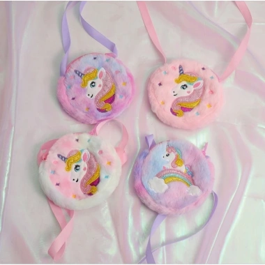 Túi đeo chéo bé gái thêu ngựa kỳ lân pony, vải lông nhung mềm mịn - Giá 48.000đ 5