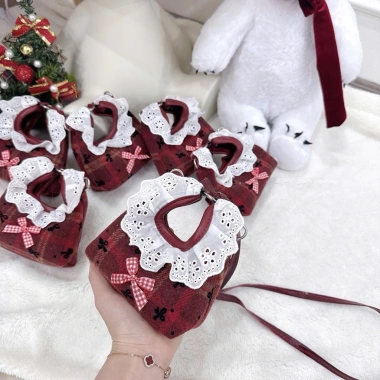 Túi đeo chéo cầm tay mini size 12 dạ đỏ phối bèo ren bassci thời trang giá 59k 6