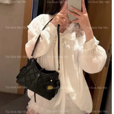 Túi đeo chéo công sở size 25 da PU đen trơn phối tang nổi - Giá 174.000₫ 6