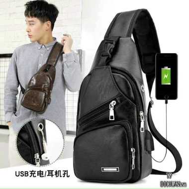 Túi đeo chéo da PU nhiều ngăn, thoải mái, thời trang, bền đẹp, lỗ dây - Quà tặng DOCHUAN 250k