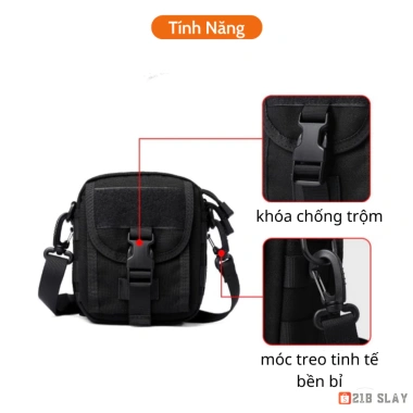 Túi đeo chéo mini polyester dệt trơn cao cấp, khóa chống trộm, hộp mềm - 159.000₫