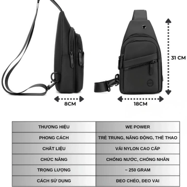 Túi Đeo Chéo Nam Cao Cấp WE POWER Vải Chống Nước Chống Nhăn Phong Cách Năng Động Thể Thao Giá 109.990₫ 6