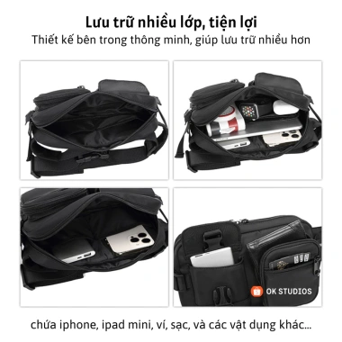 Túi đeo chéo nam OK080 vải Oxford chống nước, nhiều ngăn, khóa chống trộm - 189.000₫ 3