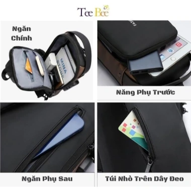 Túi đeo chéo nam thể thao chống nước, khóa số, cổng sạc USB, siêu rộng - 159.000₫