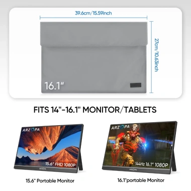 Túi đeo màn hình ARZOPA 16.1‑14.0‑17.3 vỏ da PU laptop du lịch màu xám giảm giá