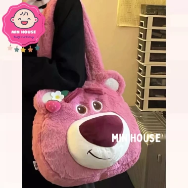 Túi đeo vai, ba lô, bình nước gấu dâu Lotso lông mịn xinh xắn cho bé gái 169k 6 Túi đeo vai, ba lô, bình nước gấu dâu Lotso lông mịn xinh xắn cho bé gái 169k 6