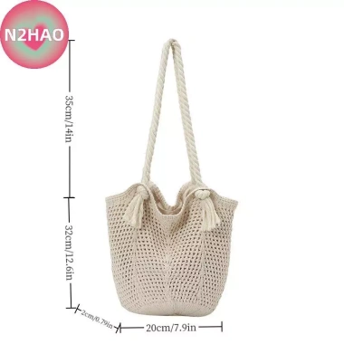 Túi Đeo Vai Nữ Handmade Dệt Kim - Dung Tích Lớn, Thiết Kế Rỗng Mùa Hè Biển 9