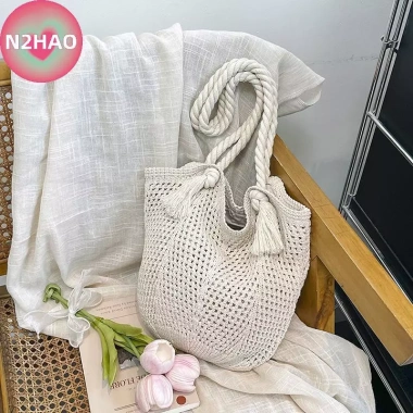 Túi Đeo Vai Nữ Handmade Dệt Kim - Dung Tích Lớn, Thiết Kế Rỗng Mùa Hè Biển 11