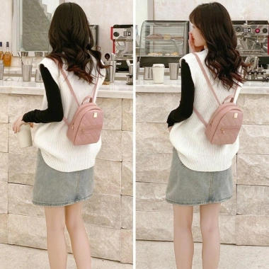 Túi Đeo Vai Nữ TAWJOG Lingge Ba Lô Da PU Màu Trơn, Thêu Dây, Dung Tích Lớn Du Lịch 5