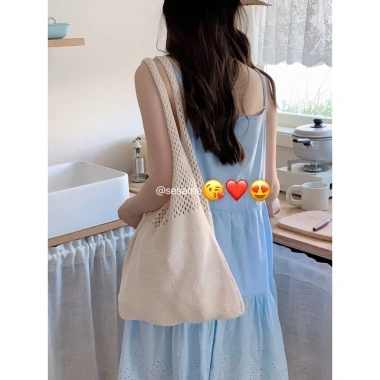 Túi dệt kim màu đơn giản, dễ phối đồ - Đi biển, du lịch, giảm giá còn 115.000₫