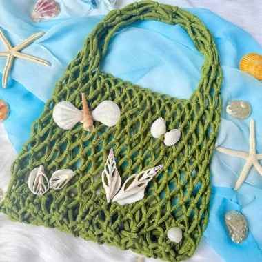 Túi đi biển handmade đính sò tự nhiên - phong cách đi café, giá chỉ 139.000₫