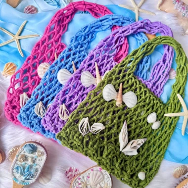 Túi đi biển handmade đính sò tự nhiên - phong cách đi café, giá chỉ 139.000₫