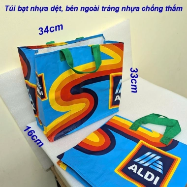 Túi đi chợ xếp gọn nhẹ, chống thấm bạt nhựa dệt dày 35x14x33cm - 29k tx134 10