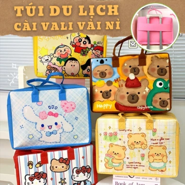 Túi Du Lịch Nỉ Xốp Size To 29×40×18cm - Cài Vali Gấp Gọn, Dễ Mang, Giá 49K