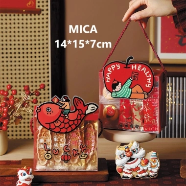 Túi Đựng Bánh Mứt Tết 2.026 Mica Trong 14x15x7cm Túi Quà Đầu Lân Quà Tặng