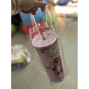Túi đựng bình ly giữ nhiệt PVC trong suốt, quai xách, khuy bấm, cỡ 10x25cm - 9.000₫ 6