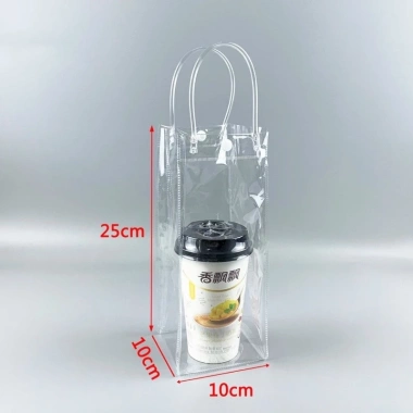 Túi đựng bình ly giữ nhiệt PVC trong suốt, quai xách, khuy bấm, cỡ 10x25cm - 9.000₫ 9