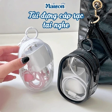 Túi đựng cáp sạc tai nghe trong suốt MAISON hộp chống nước bụi, giá chỉ 25.000₫
