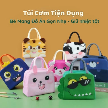 Túi Đựng Cơm Giữ Nhiệt Mini Thú Dễ Thương Bé Đi Học - Chống Thấm Nhỏ Gọn Tiện Lợi
