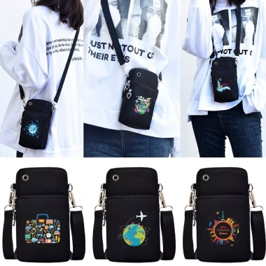 Túi đựng điện thoại da đen zipper chống nước, phù hợp thể thao ngoài trời - 66.941₫
