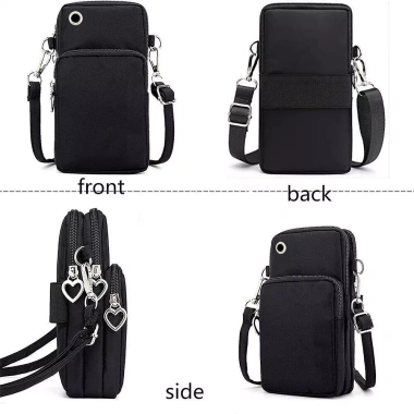 Túi đựng điện thoại da đen zipper chống nước, phù hợp thể thao ngoài trời - 66.941₫