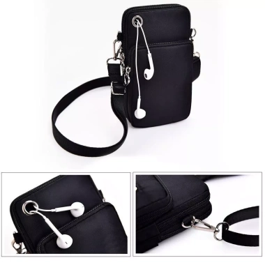 Túi đựng điện thoại da đen zipper chống nước, phù hợp thể thao ngoài trời - 66.941₫