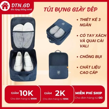 Túi đựng giày 3 ngăn nhỏ gọn, khóa kéo an toàn, tiện lợi du lịch - 129k