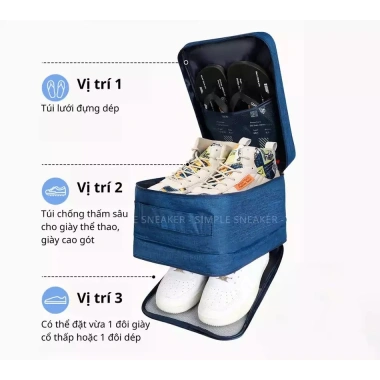 Túi đựng giày 3 ngăn nhỏ gọn, khóa kéo an toàn, tiện lợi du lịch - 129k