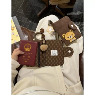 Túi đựng hộ chiếu Rilakkuma thêu Ví tiền xu dung tích lớn, giá ưu đãi 140.616₫