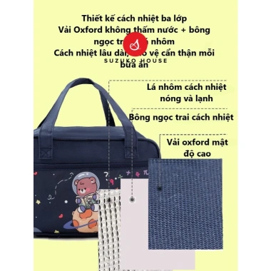 Túi đựng hộp cơm size lớn SUZUKO HOUSE giữ nhiệt lót bạc chống thấm nước TXCT01 6
