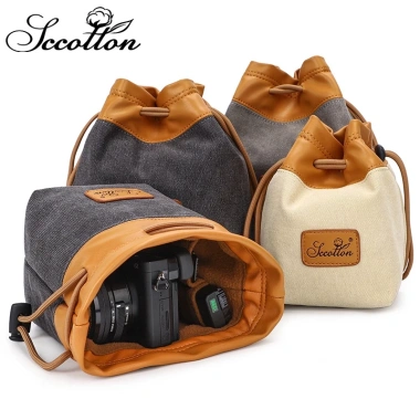 Túi đựng máy ảnh dây rút canvas Sccotton - bảo vệ lens ống kính, giá 199k
