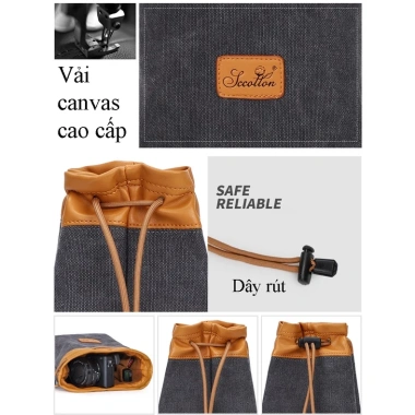 Túi đựng máy ảnh dây rút canvas Sccotton - bảo vệ lens ống kính, giá 199k