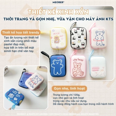 Túi đựng máy ảnh kỹ thuật số MèoBer - Họa tiết cute, ngăn chia bảo vệ digicam, 99.000 VND