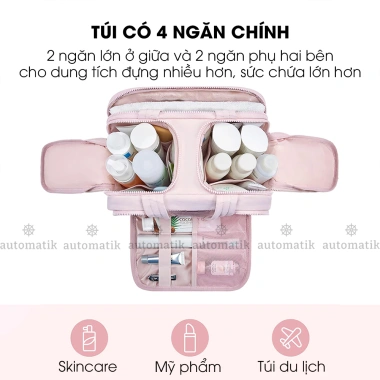 Túi Đựng Mỹ Phẩm 4 Ngăn Automatik - Túi Du Lịch Makeup Dung Tích Lớn Chống Thấm