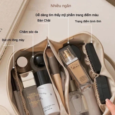 Túi đựng mỹ phẩm da PU cao cấp dung tích lớn cầm tay, bảo quản tiện lợi, giá 40.454₫